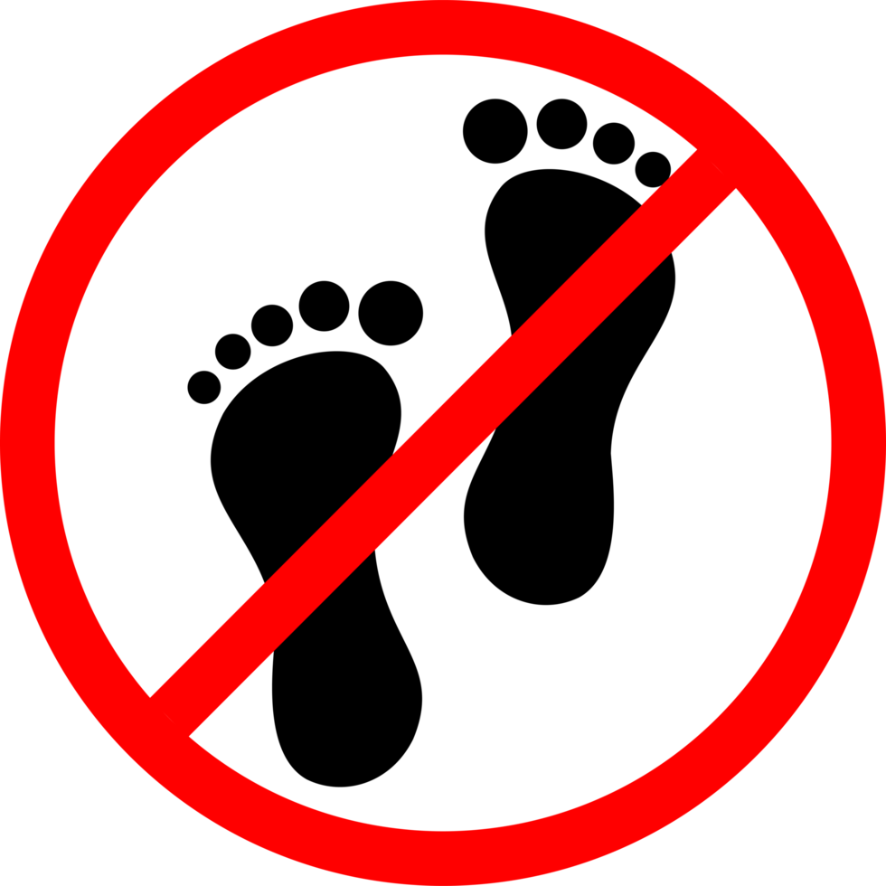 A sign that says please do not step. footwear prohibited. walk print. footprint sign. no footprints. keep off. do not step png