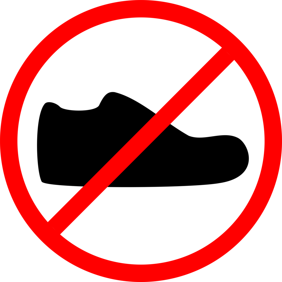 no shoes allowed. no shoes. A sign that says please remove your shoes. Take off your shoes. sign shoe silhouette with a red crossed png