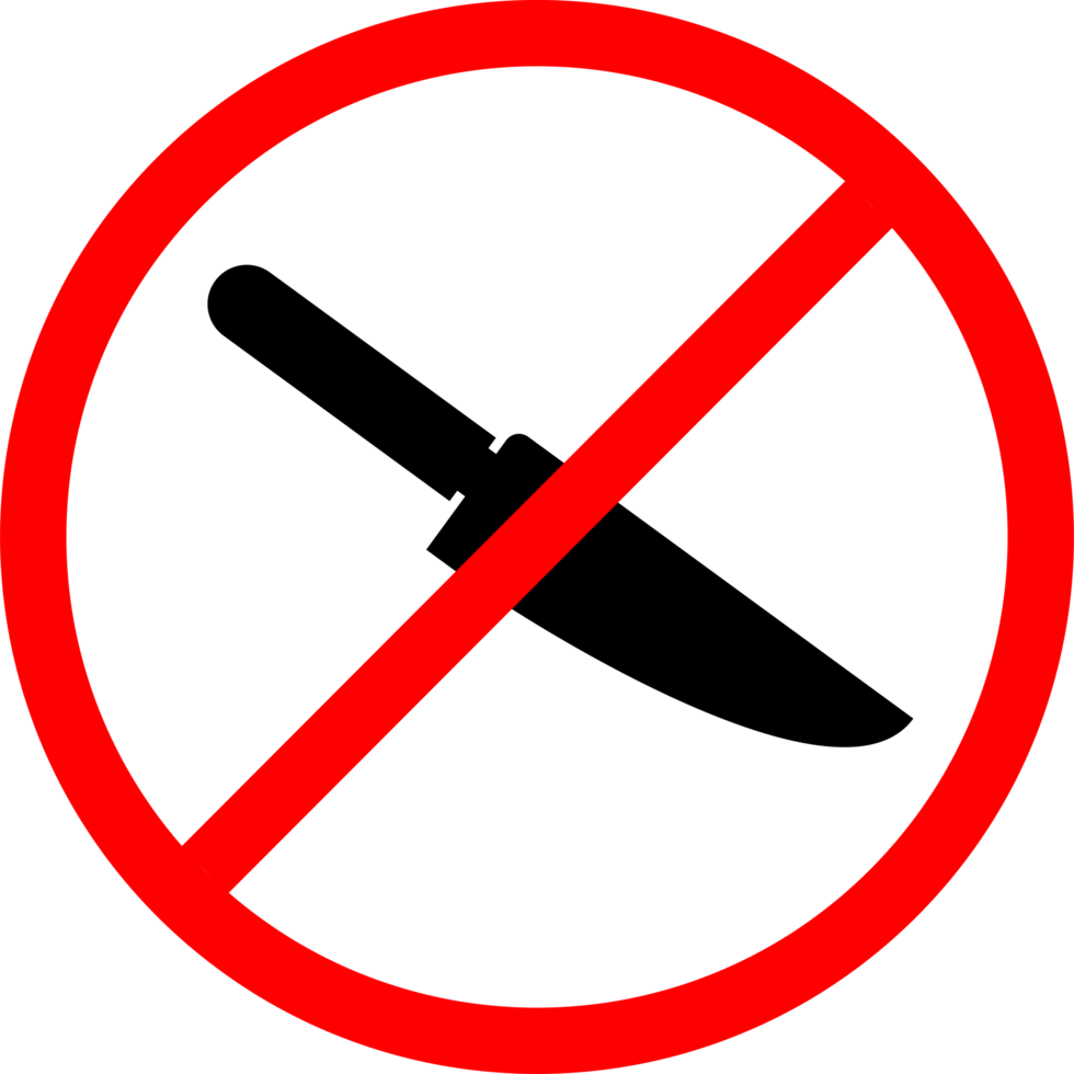 forbidden to carry knifes sign. no knife allowed. No knives stickers. no knife sign. no knife zone png