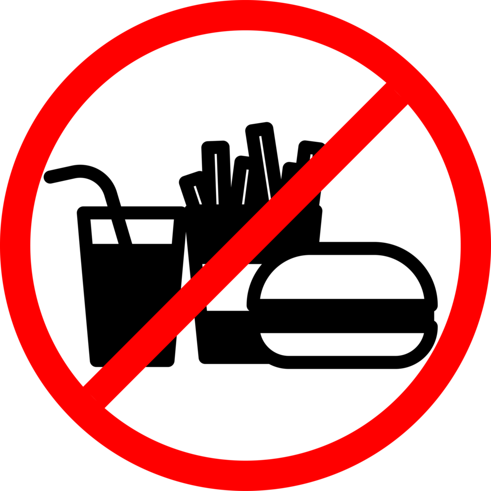 No fast food sign. no junkfood sign. No fast food Sign Label Symbol. No Food Or Drink sign. junkfood silhouette. fast foods silhouette. prohibited food sign png