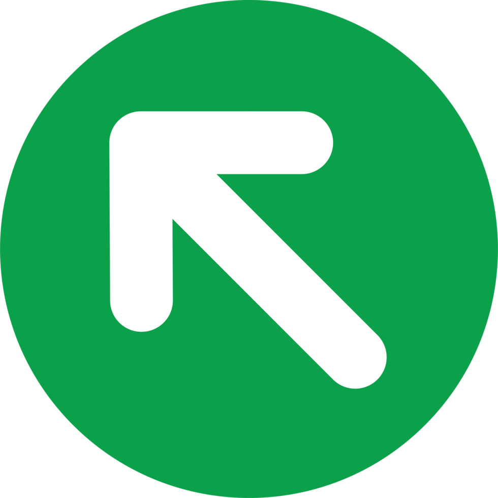 Green Circle Icon With White Arrow Pointing Upwards and to the Left png
