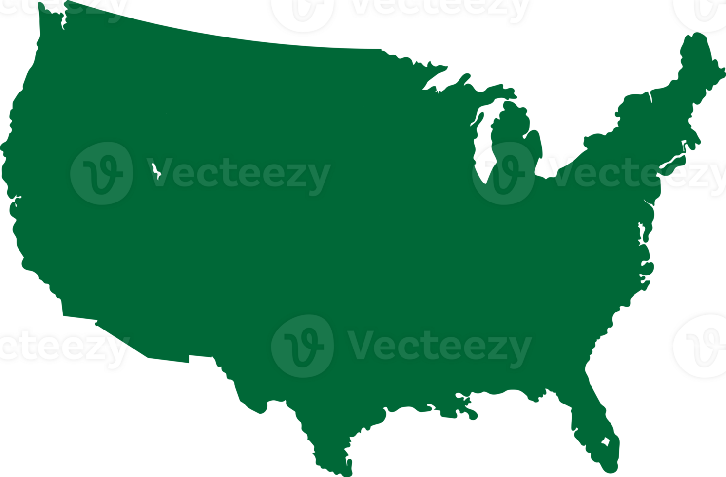 Illustration of a solid green silhouette map of the USA, featuring clearly defined borders of all states on a white background. Ideal for geographic, educational, or design applications png