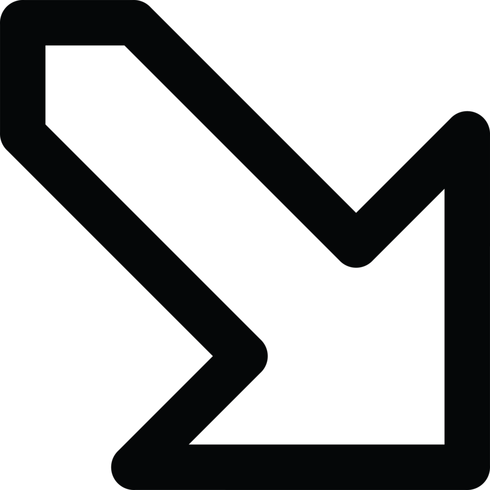 Bold Black Arrow Icon Pointing in an Angular Downward Direction png