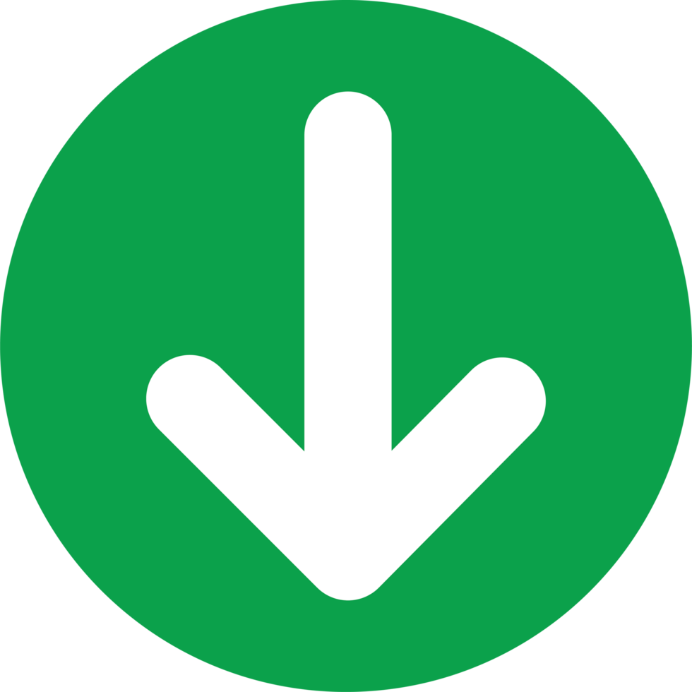 Green Circular Icon with Downward White Arrow Symbol. png