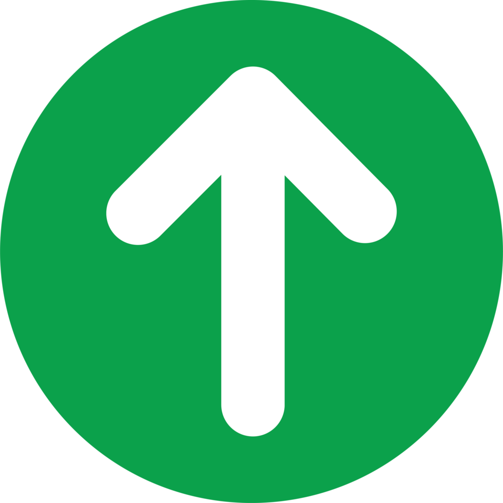 Green Circle Sign Featuring an Upward Pointing Arrow for Navigation and Directions. png
