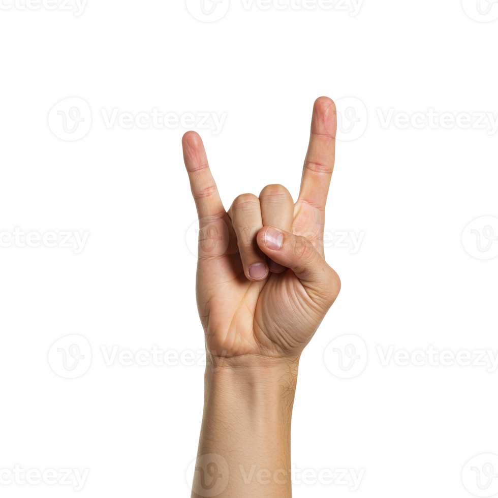 A human hand making rock and roll devil horns gesture expressing energy and excitement png