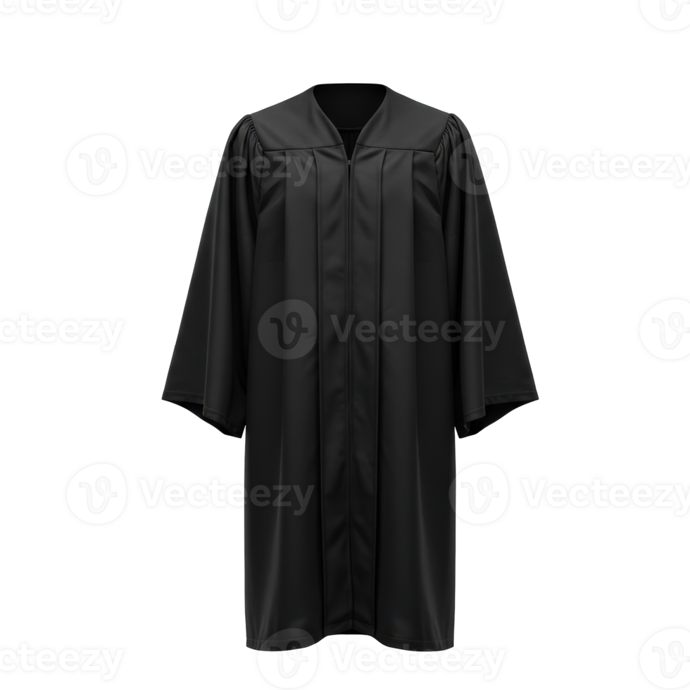 Formal black academic graduation gown with pleated details and wide flowing sleeves png
