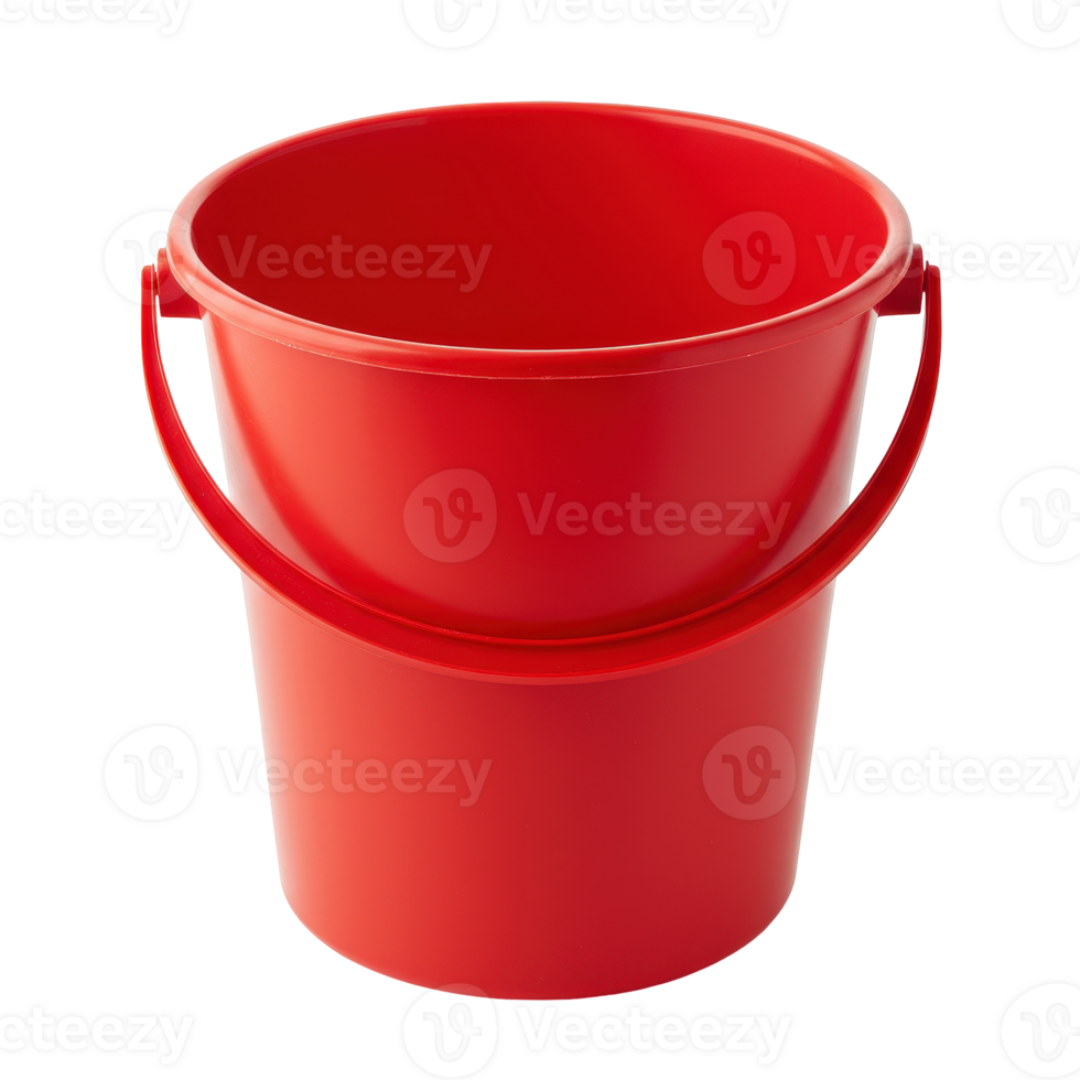 Bright red plastic bucket with a sturdy handle and clean, simple design png