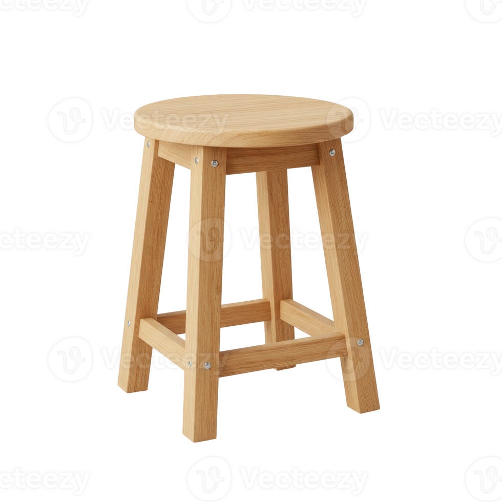 Simple round wooden stool with light natural finish and sturdy leg design png