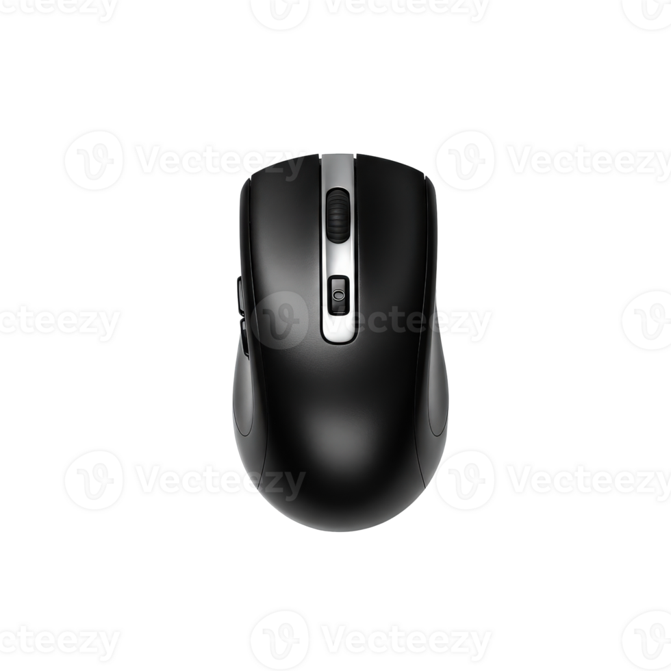 Sleek black wireless computer mouse with elegant silver accents and a functional scroll wheel png