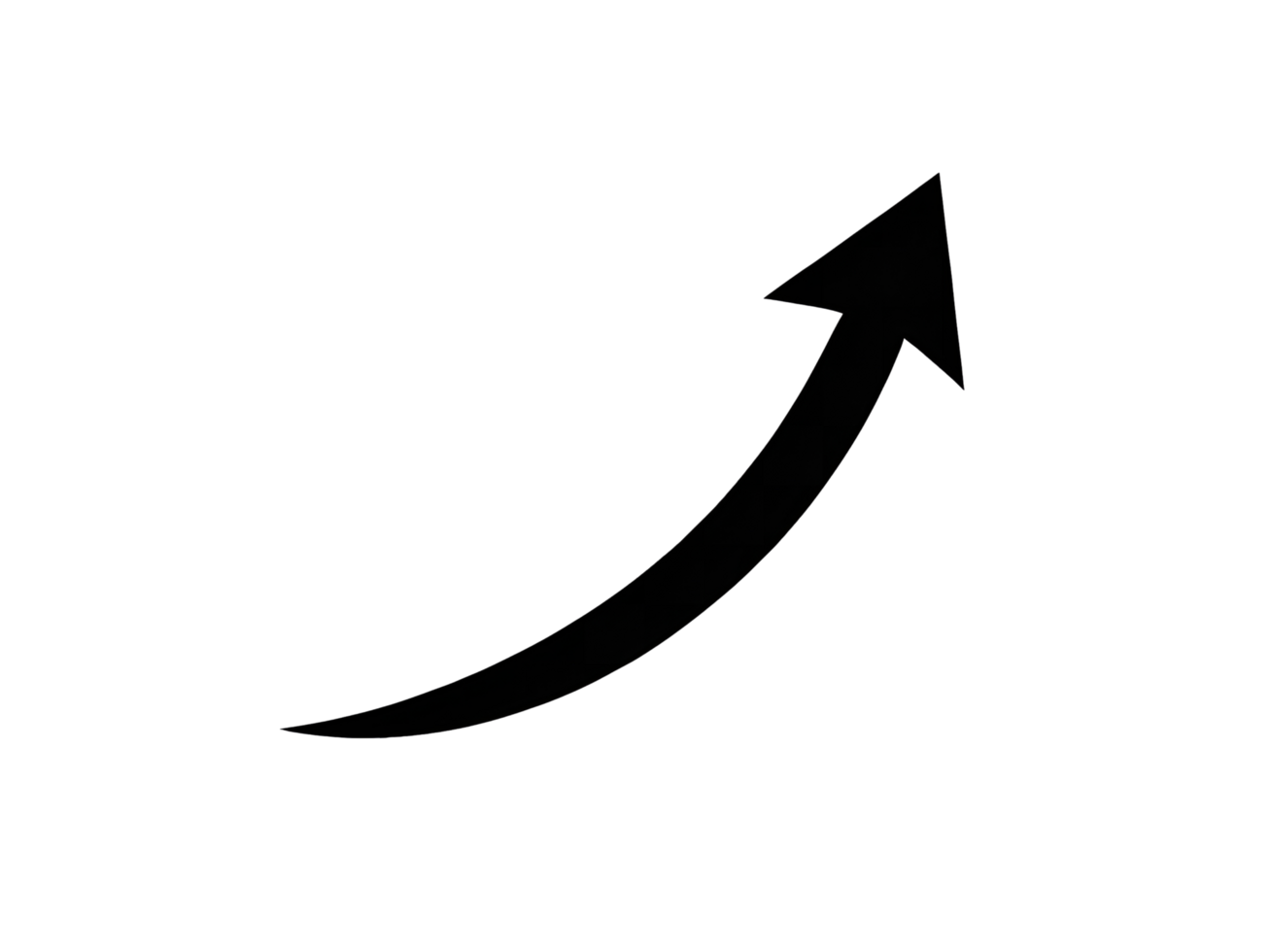 Black upward curved arrow icon for success business growth and performance trend isolated on transparent background png