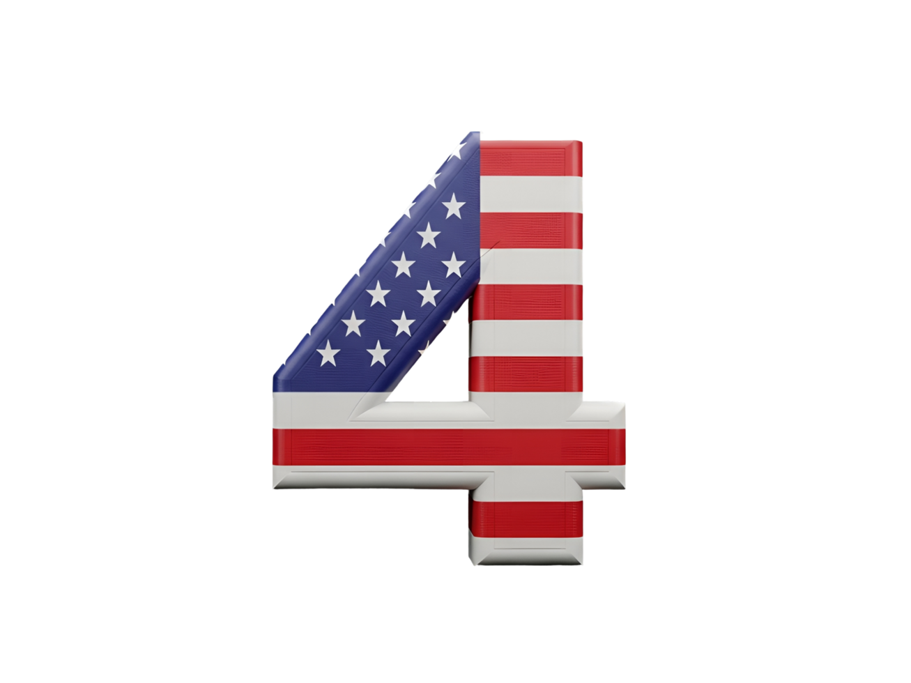 3D Number 4 in USA Flag Colors for Independence Day Design Illustration Isolated on Transparent Background png