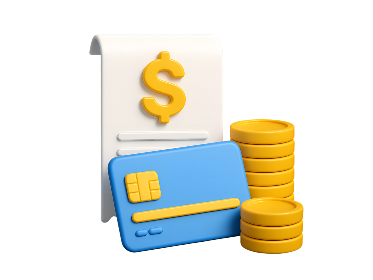 3D Credit Card with Invoice and Coins Payment Icon Isolated on Transparent Background png