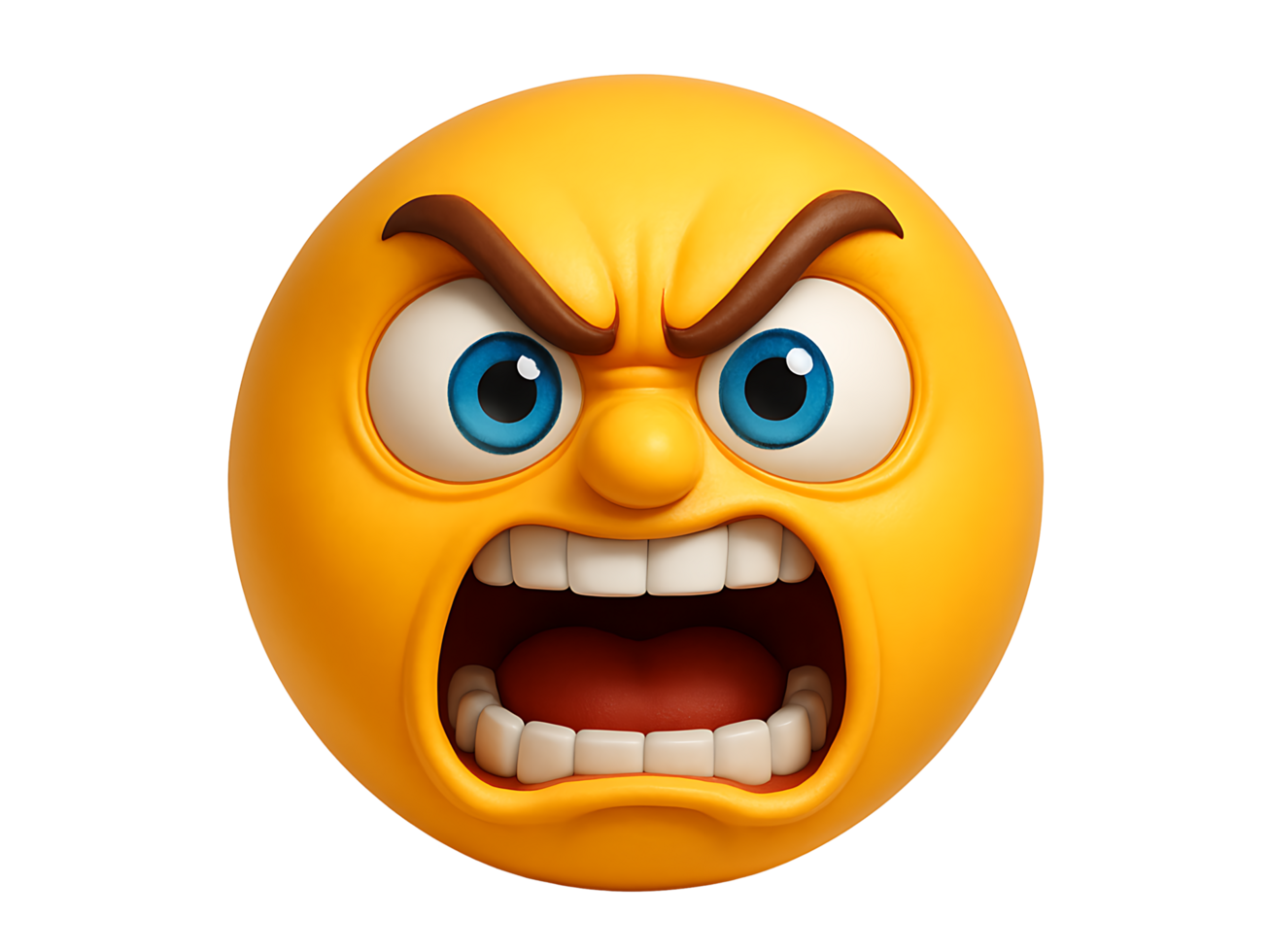 3D Angry Emoji Face with Furious Expression for Reaction and Emotion Design isolated on transparent background png