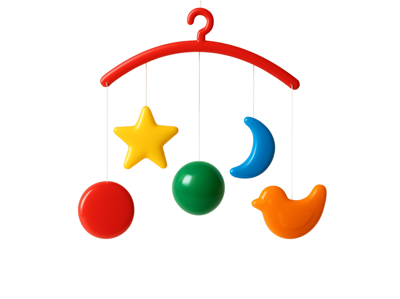 3D Colorful Baby Mobile Toy with Stars, Moon, Circles, and Bird Isolated on Transparent Background png