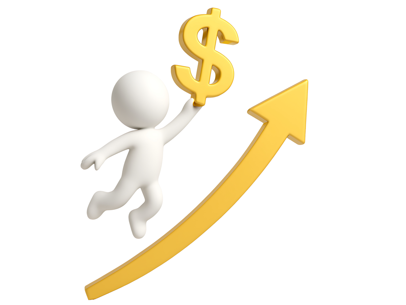 3D Character Lifting Dollar Sign with Upward Growth Arrow Isolated on Transparent Background png