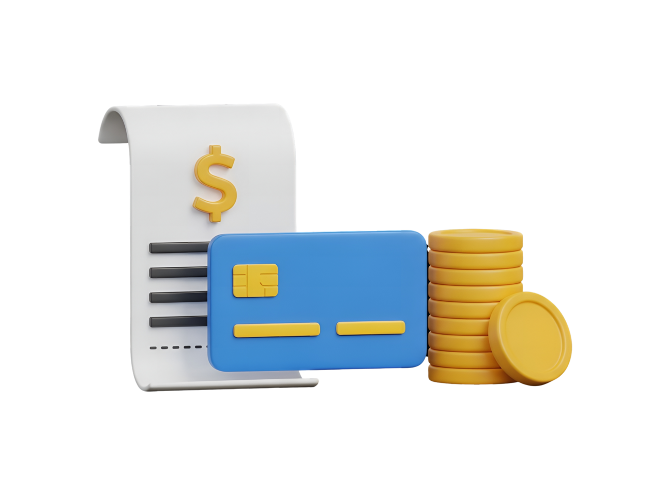3D Payment Invoice with Credit Card and Coins Illustration Isolated on Transparent Background png