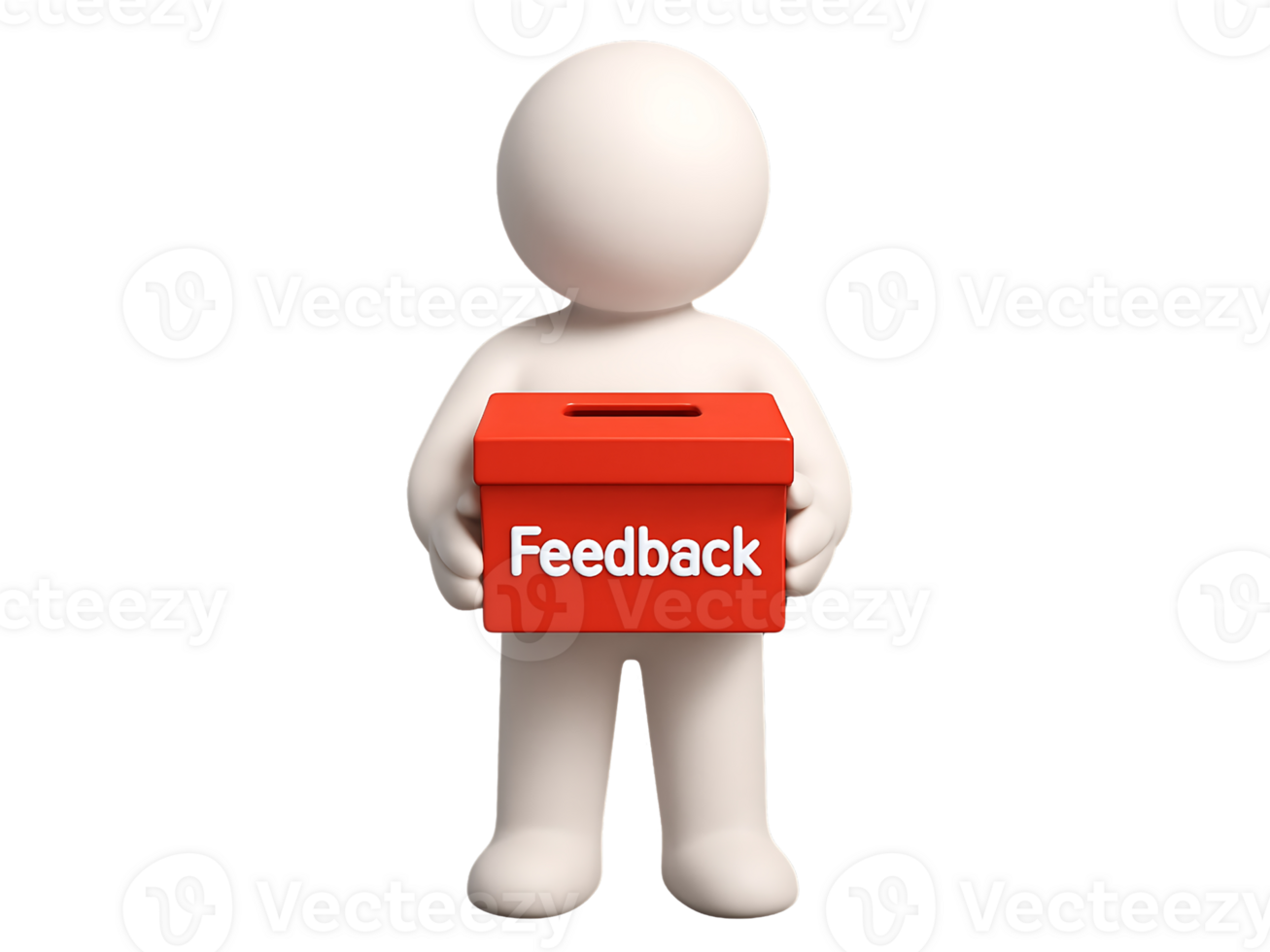 3D Character Holding Feedback Box for Customer Review and Opinion Collection Isolated on Transparent Background png