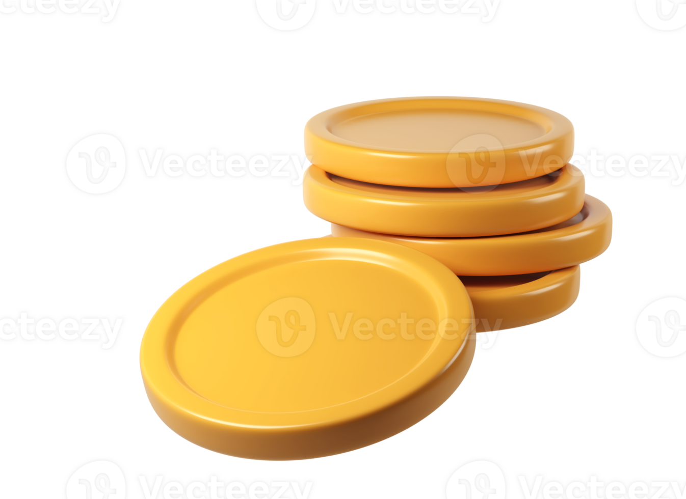 3d finance rendering icon of a stack background, shiny gold coins leaning against a transparent of perfect for investment concept money png