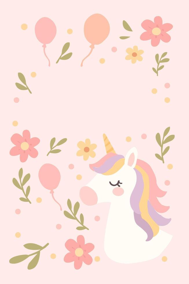 Pastel Unicorn Birthday Frame vector
