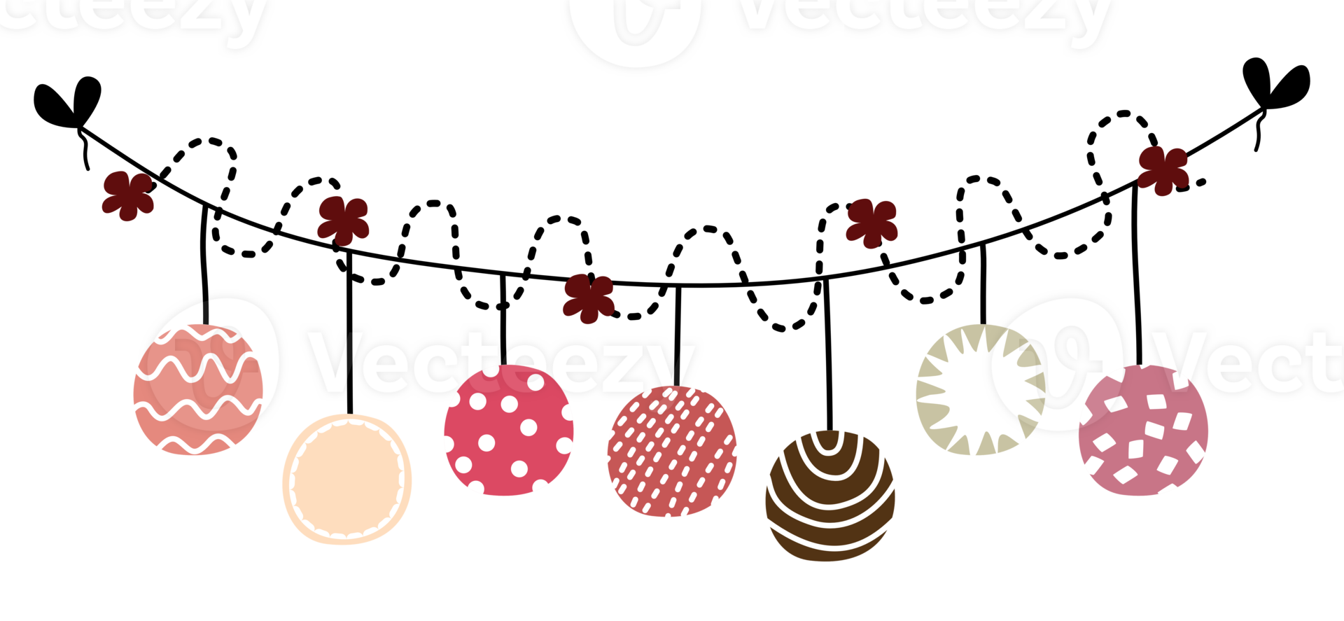 The ball bearing was decorated with curved lines and small scarlet flowers along the line. png