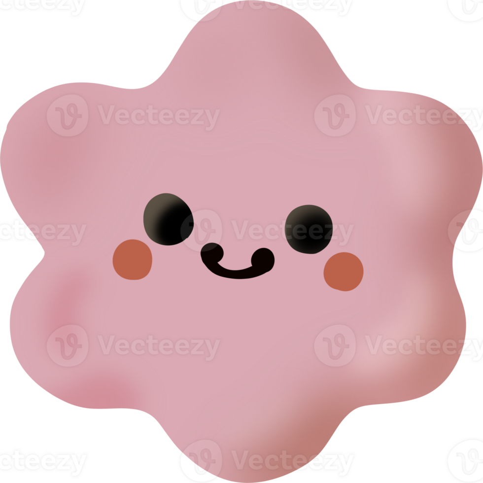 It is shaped like a flower or cloud that looks soft. It has a cute cartoon-like face. Pink is sweet and soft. png