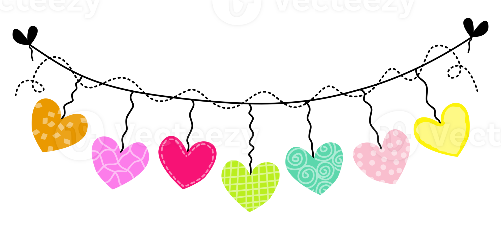 A decorative heart wheel, a combination of a strong main rope and a cute curved dotted line and a wavy suspension line. png