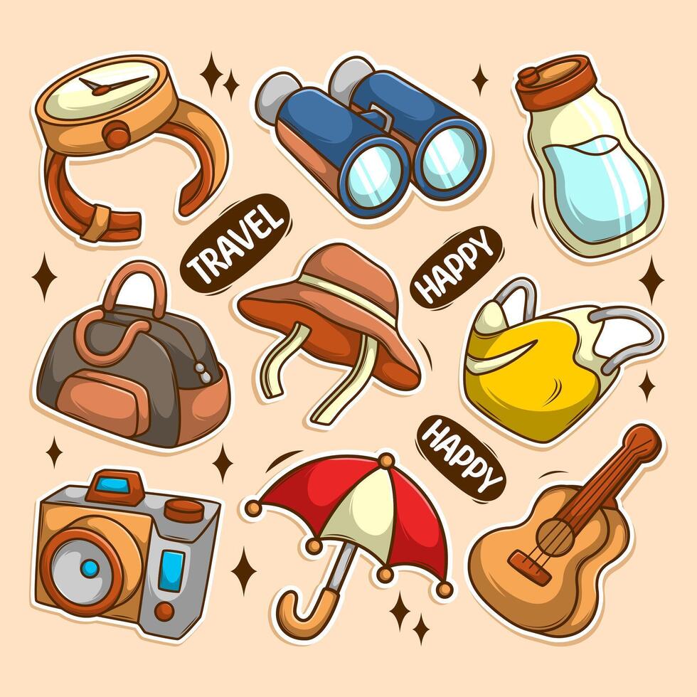 Colorful travel stickers and accessories collection vector
