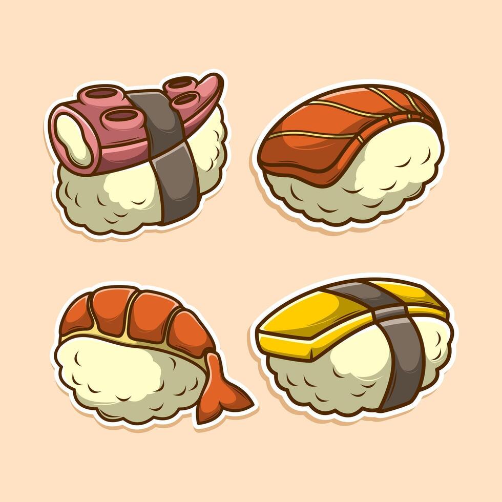 Different types of sushi pieces vector
