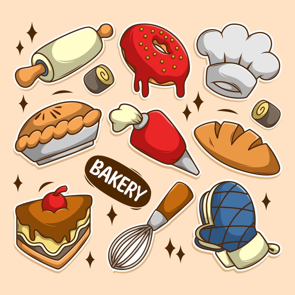 Colorful bakery illustrations featuring various treats vector