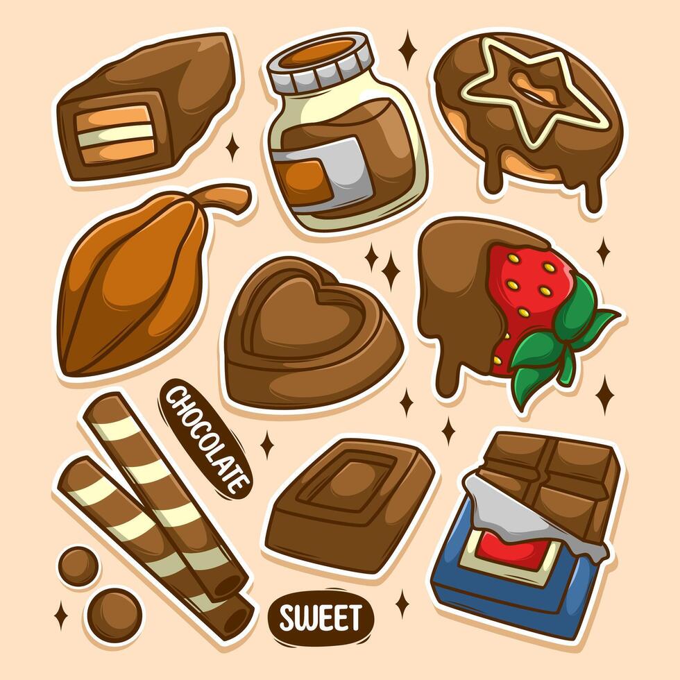 Collection of chocolate-themed stickers vector