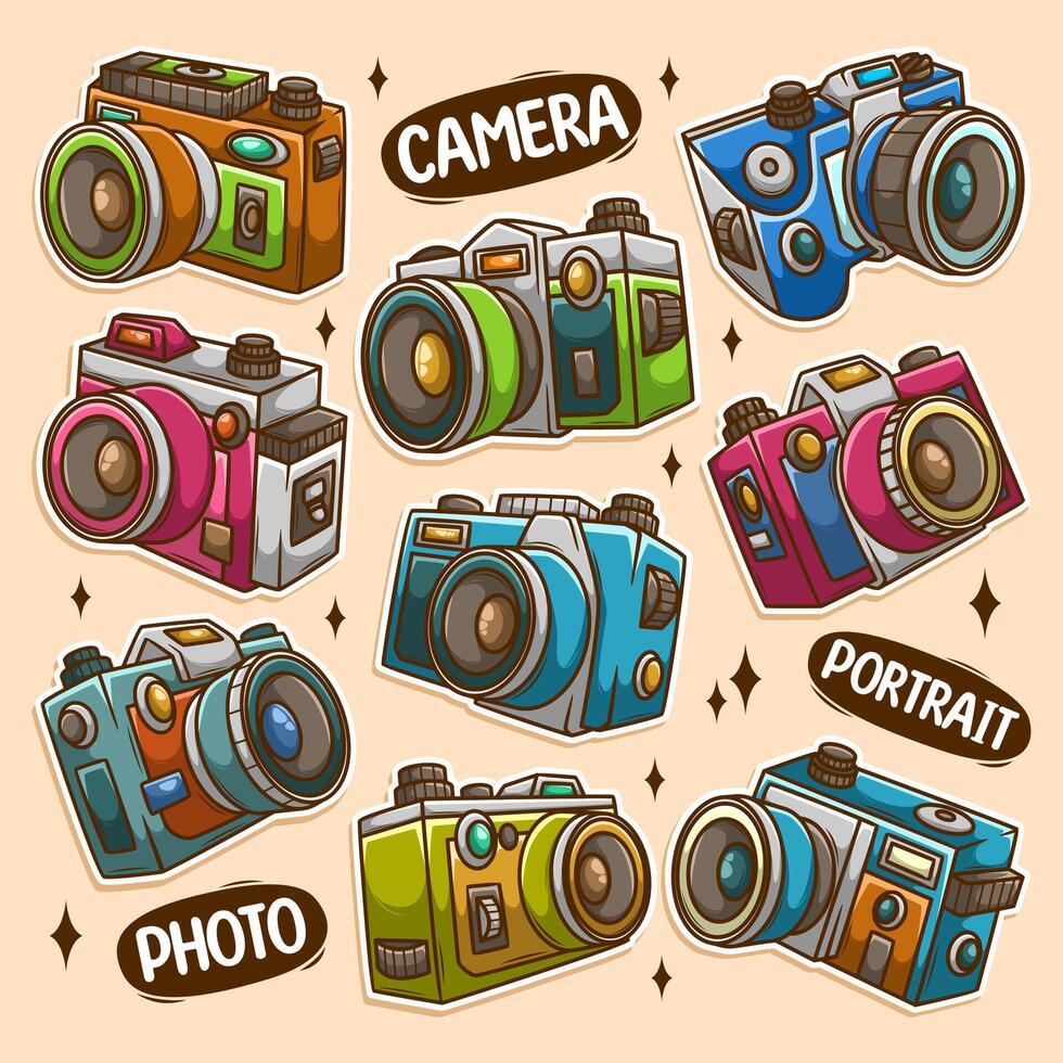 Camera photo doodle collection set vector