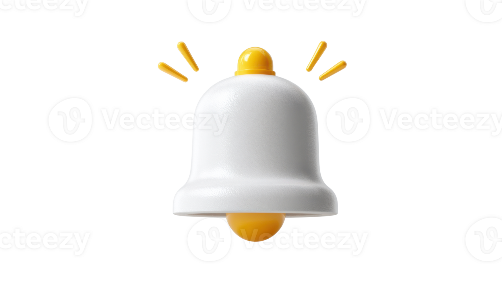 White notification bell icon with yellow accents on an isolated background. png