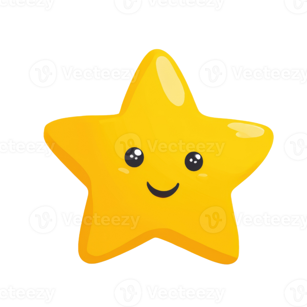 A cheerful yellow star with cartoonish eyes, perfect for children's designs and playful projects, set Isolated on transparent Background. png