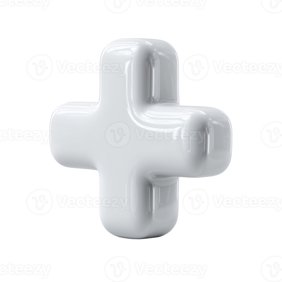 3D white plus symbol on a transparent background, perfect for graphic design projects. png
