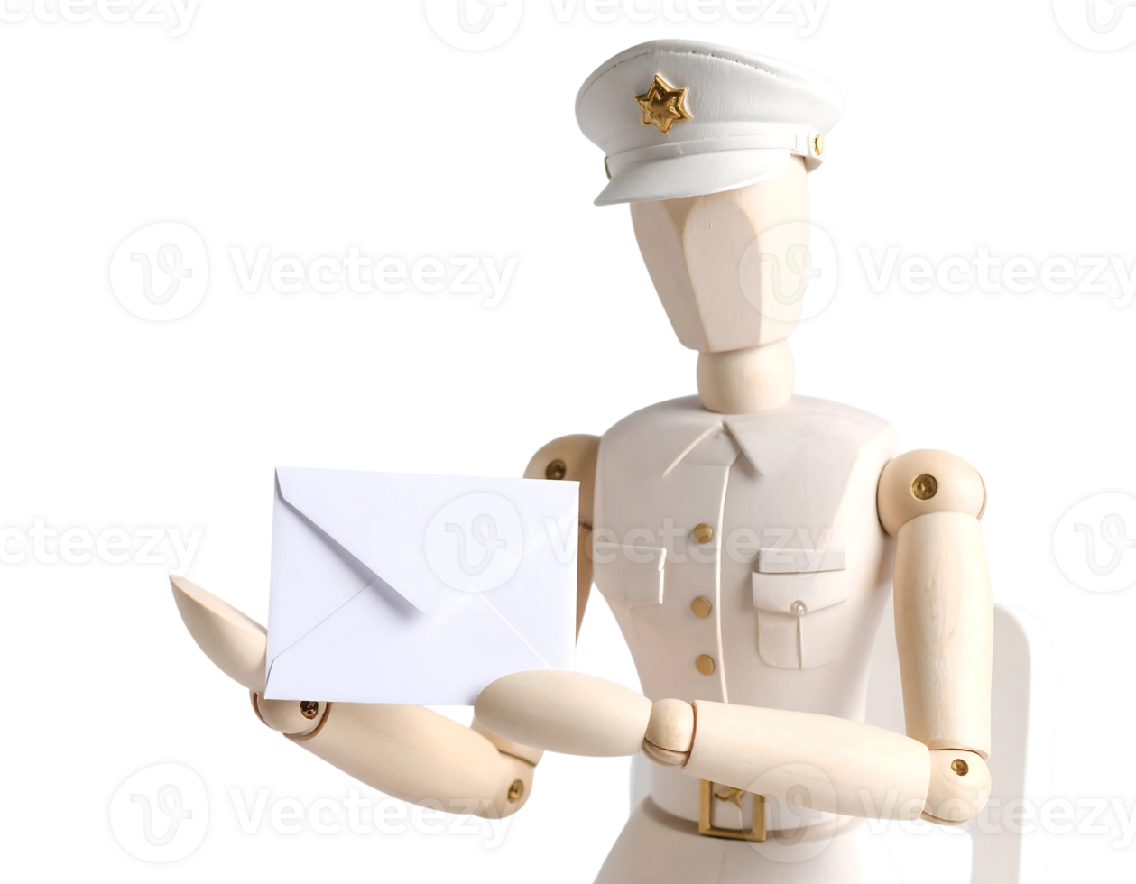 A wooden mannequin holding an envelope png