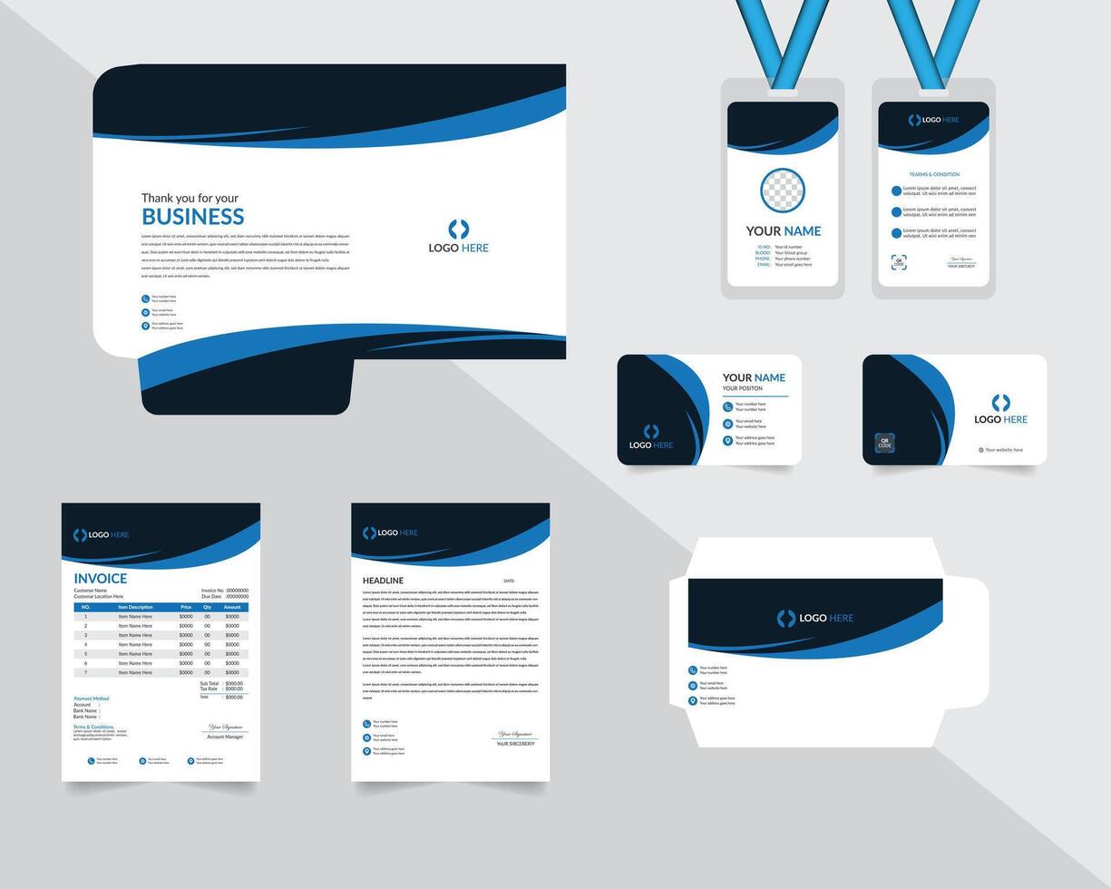 corporate identity design template set with blue and black colors vector