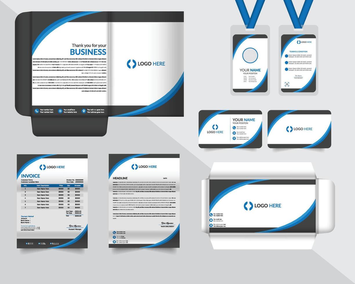 corporate identity design template set with business cards, business card, badge and envelope vector
