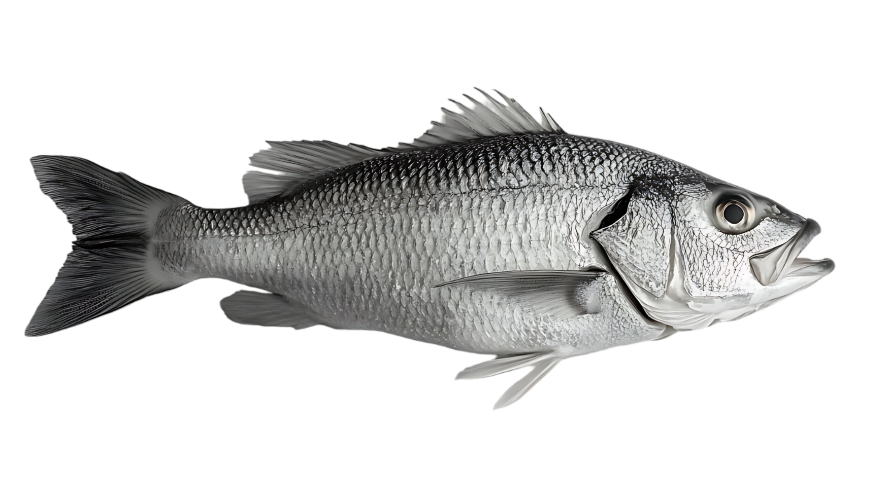 Silver fish detailed view of scales fins and body png