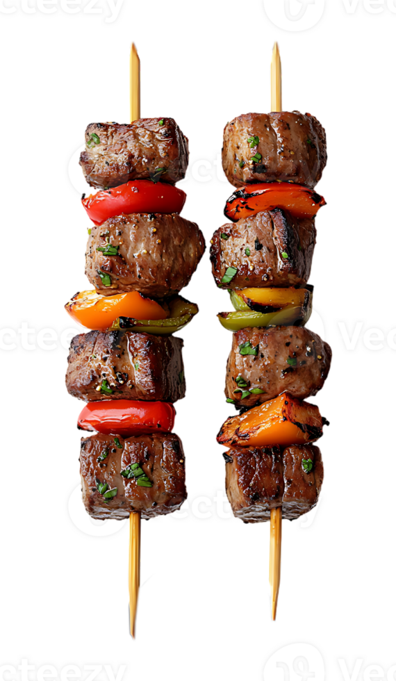 Delicious grilled beef and pepper skewers perfect for summer grilling or a barbecue png