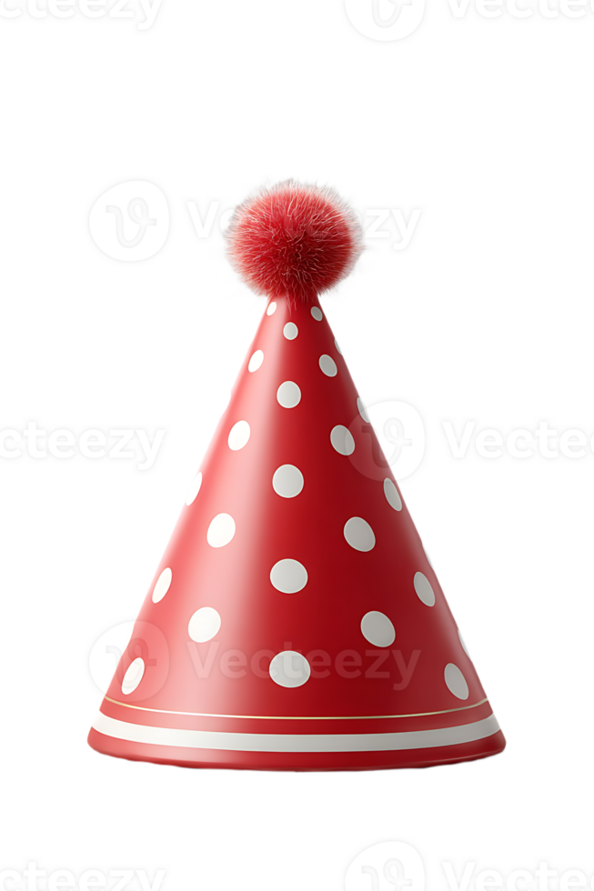 Red polka dot party hat with fluffy top perfect for celebrations png