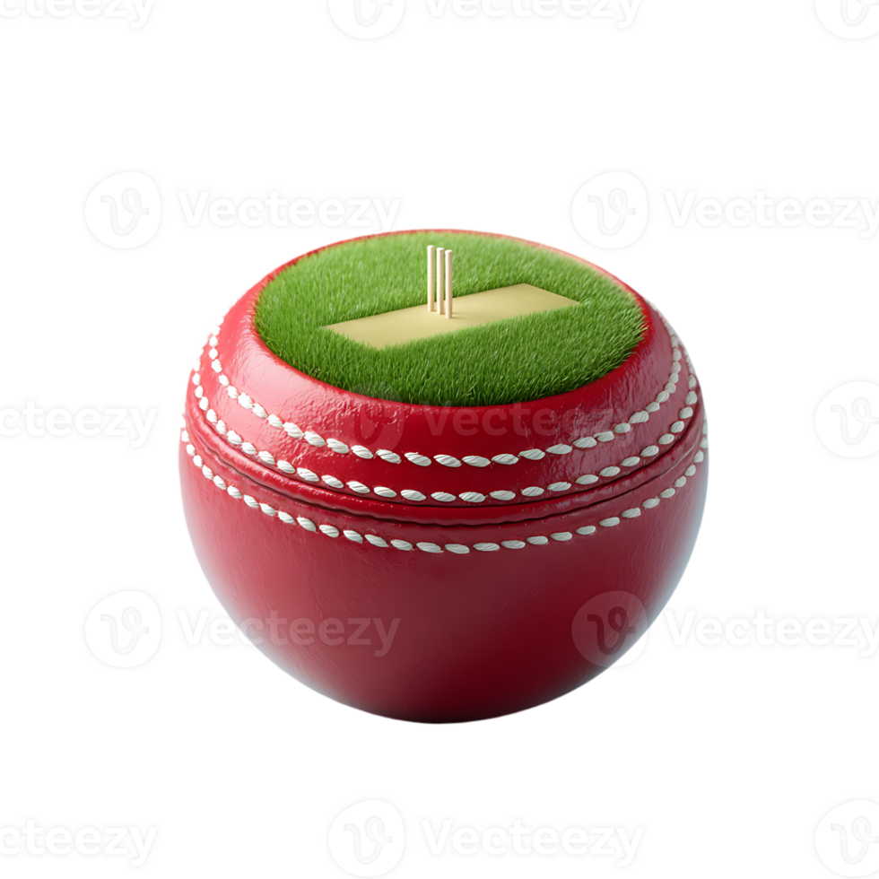Cricket ball with miniature pitch and wickets inside it a unique design png