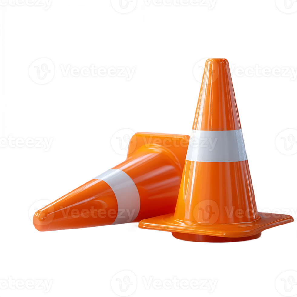 Two orange traffic cones side by side safety construction work zone png