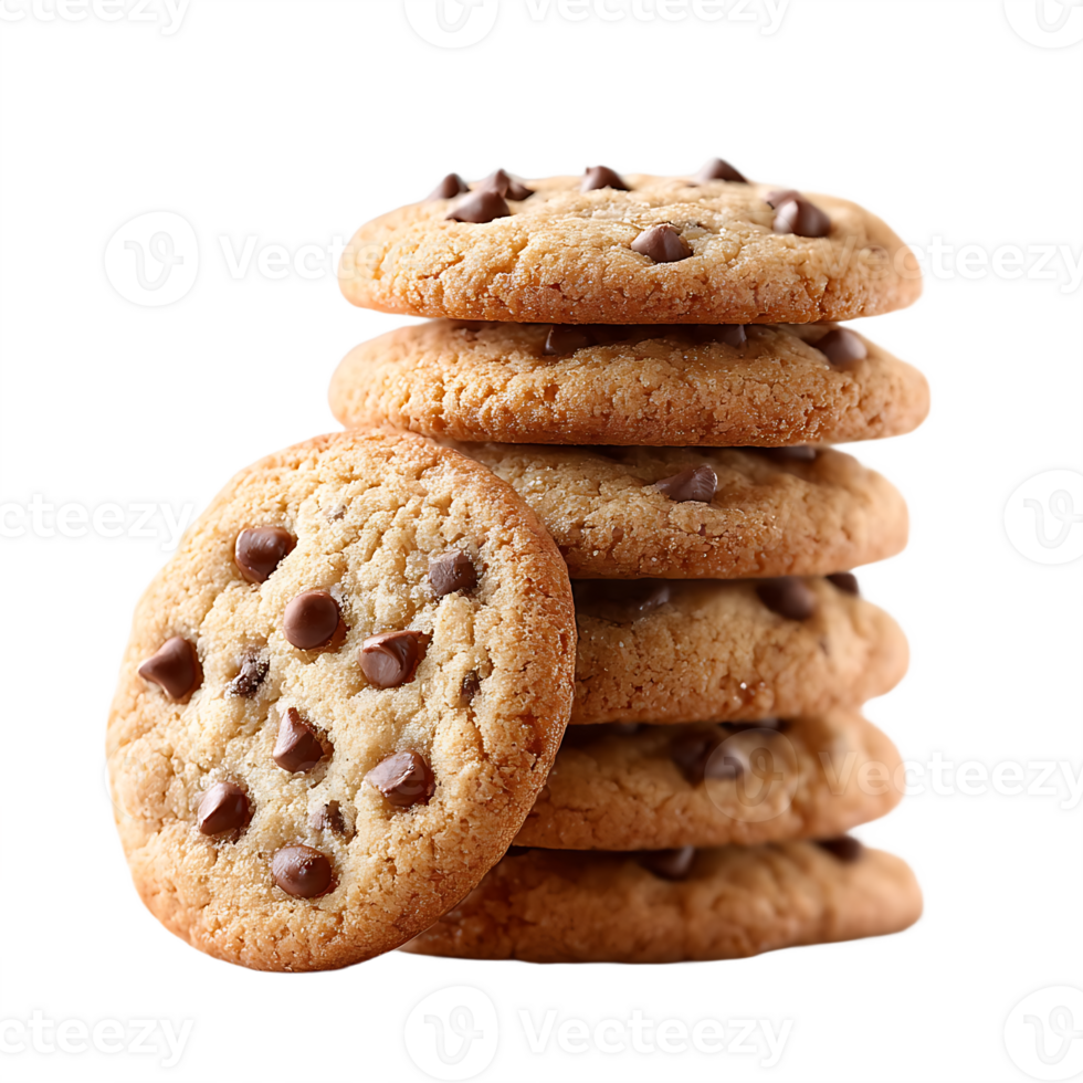 A delicious stack of chocolate chip cookies perfect for a sweet treat png