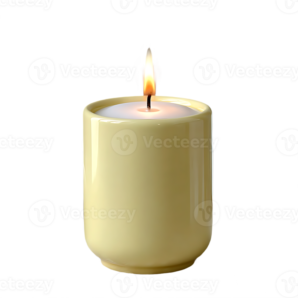 A pale yellow candle burning brightly in the dark a single flame illuminates the wax png