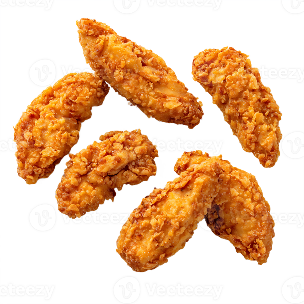 Crispy golden chicken tenders scattered delicious fast food meal png