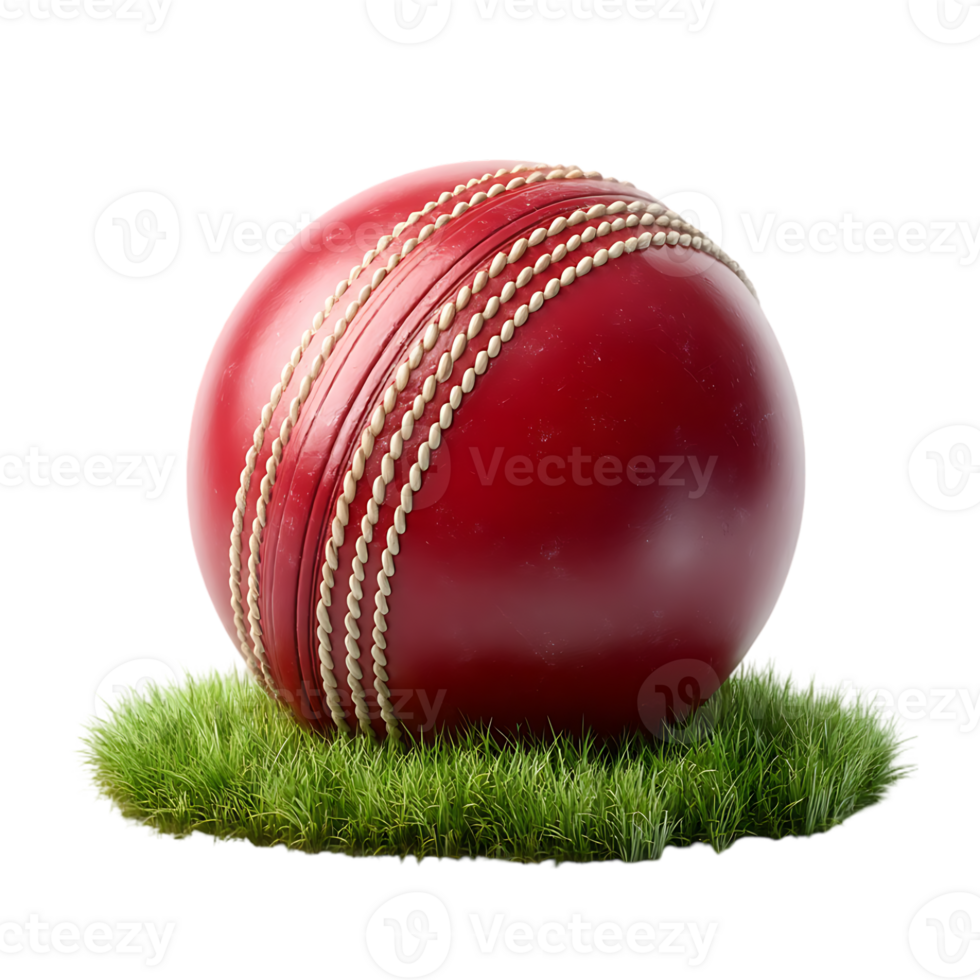 Red cricket ball resting on green grass a perfect summer day png