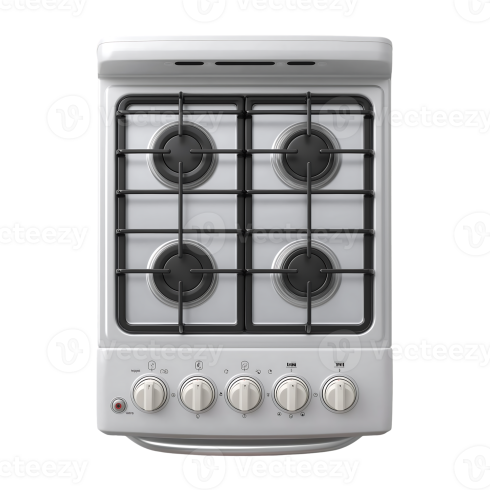 White four burner gas stove top view kitchen appliance cooking food png