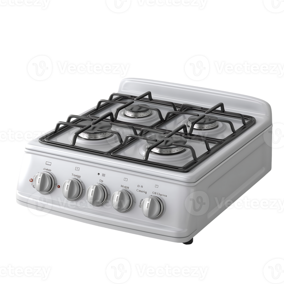 White four burner gas stovetop kitchen appliance with controls png