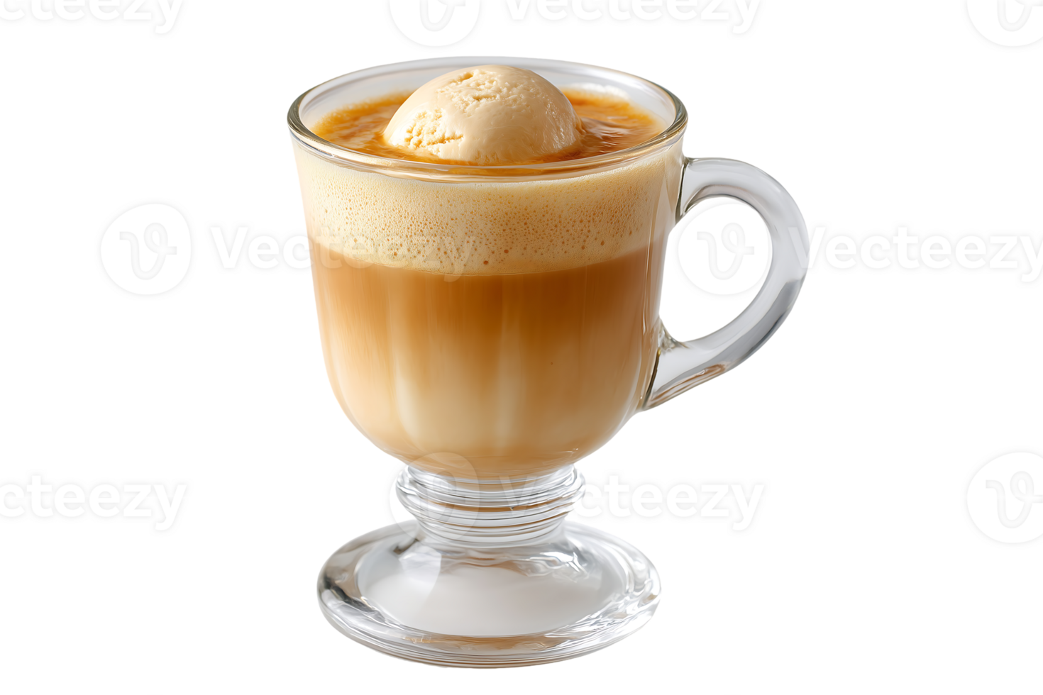 Iced coffee drink with vanilla ice cream in a glass mug png